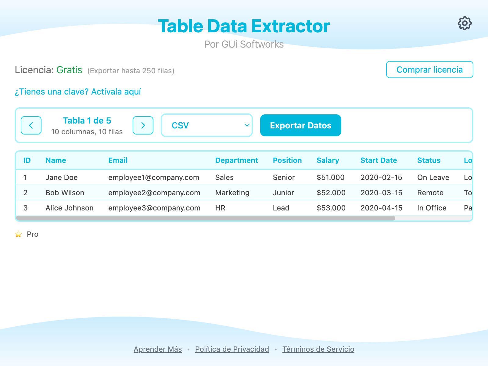 Captura de pantalla del popup de la extensión