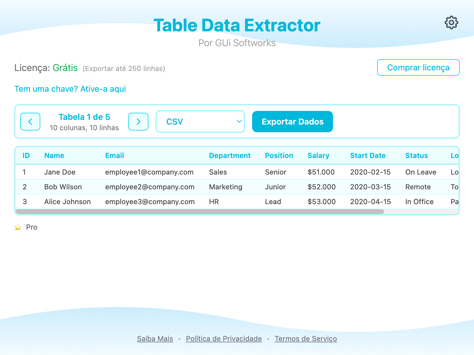 Captura de tela do popup da extensão